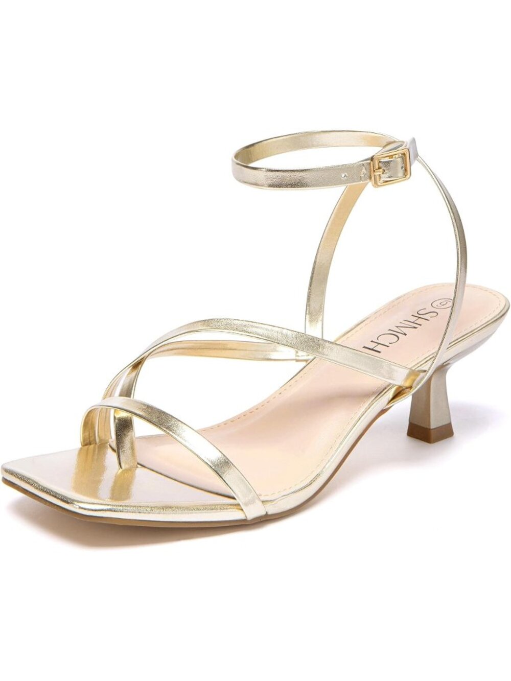Women's Gold Fashion Square Toe Thong Ankle Strappy Lace Up Heeled Sandals